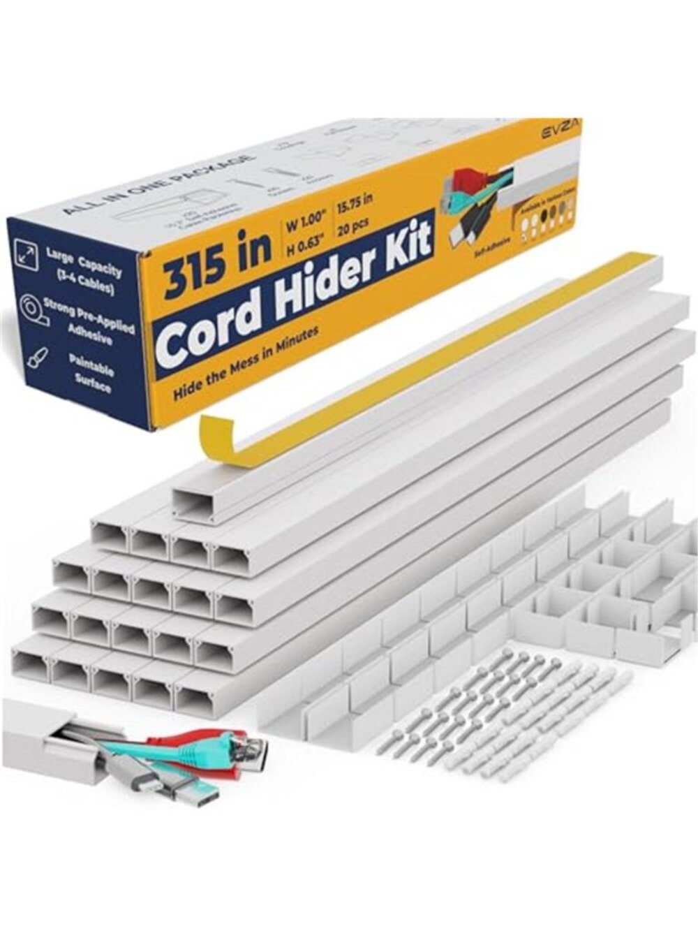 Cord Hider Cable Raceway Wall Wire Cover TV Cable Management Kit White